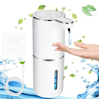 Distributeur automatique de savon en mousse 400 ml, intelligent, USB, mural ou de bureau.
