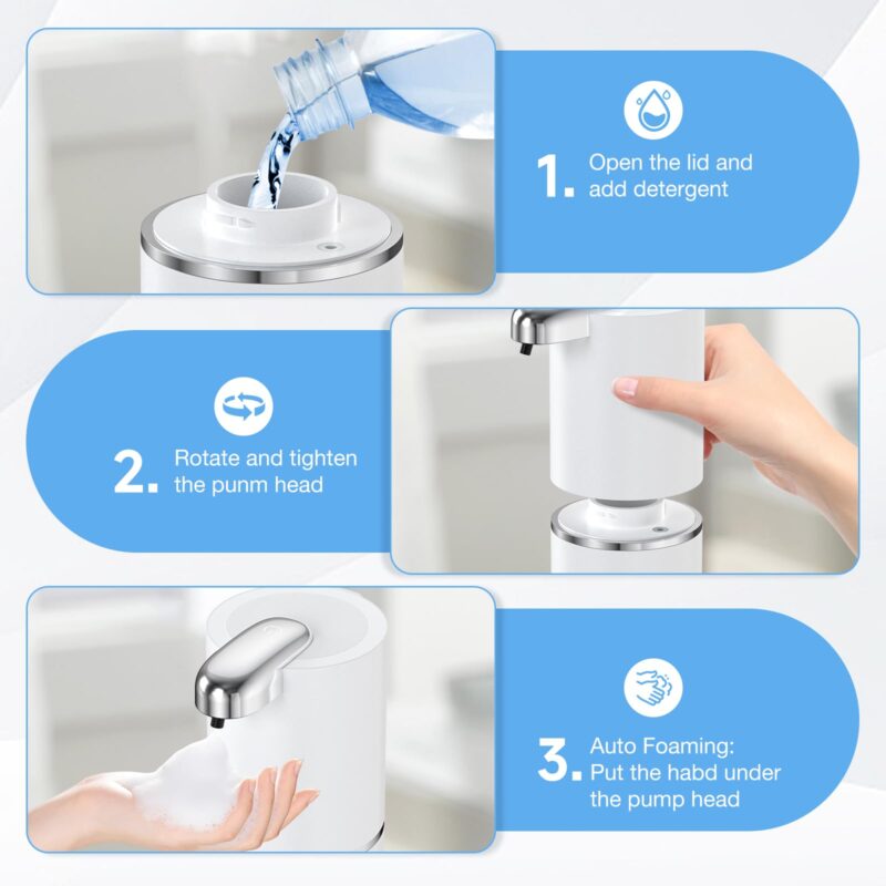 Distributeur automatique de savon en mousse 400 ml, intelligent, USB, mural ou de bureau. – Image 2